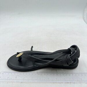 FOWT Black Round Toe Sandals Lace up Strappy Soft Flip Flop Flats Summer Shoes